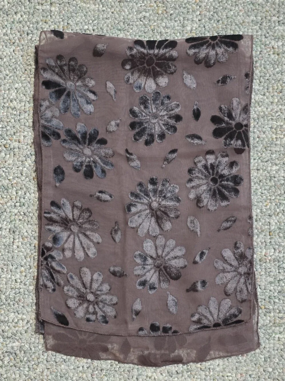 Cejon Brown Burnout Velvet Floral Scarf